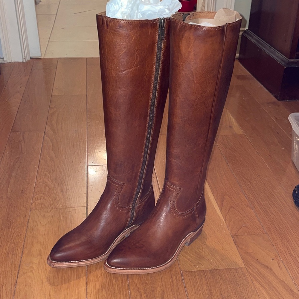 Frye Billy Tall Leather Knee-High Caramel Boots 7.5